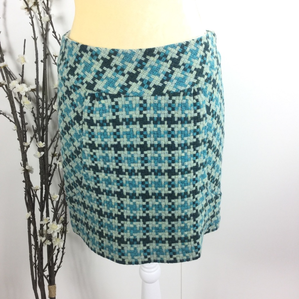 Julie Haus Wool Lined Blue Black Plaid Skirt